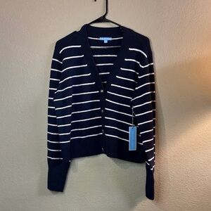 New Draper James Sweater Blue & White Striped Button Knit Cardigan Women’s XXL
